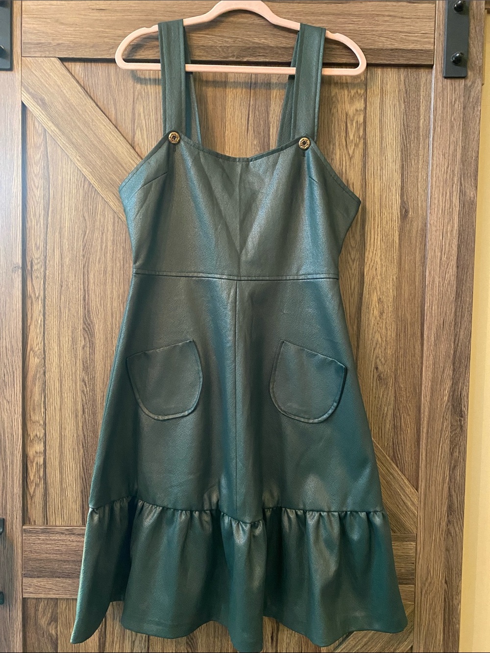 Rare Vintage 60s 70s Deadstock Green Metallic Pinafore Ruffle Dress Size 13 NWT